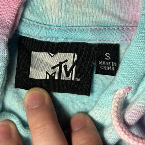 MTV Pastel Pink and Blue Tie Dye Hoodie with Logo Small - Picture 8 of 11